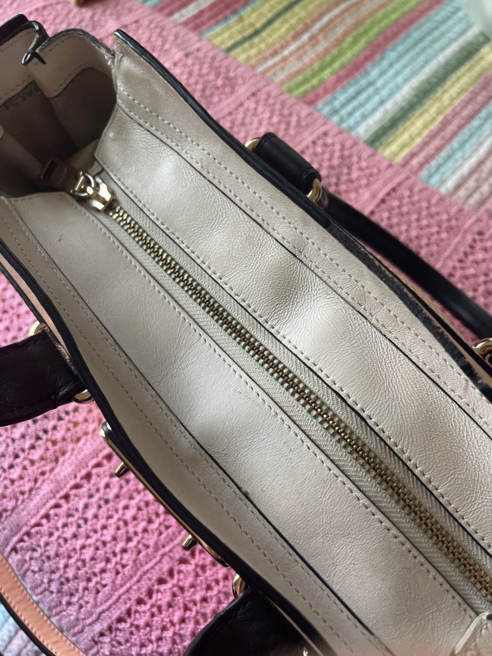 Coach Cream Satchel with Black Handles and Strap - Picture 5 of 7